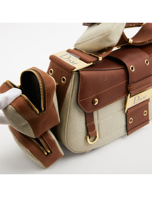 Sac DIOR Street Chic Reporter en toile et cuir marron