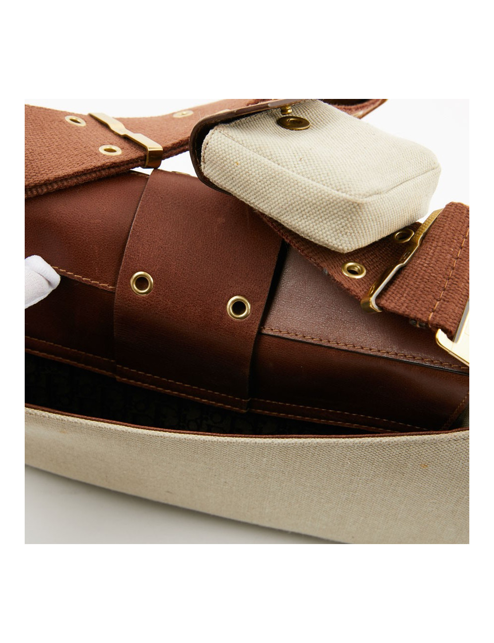 Sac DIOR Street Chic Reporter en toile et cuir marron