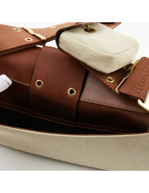 Sac DIOR Street Chic Reporter en toile et cuir marron