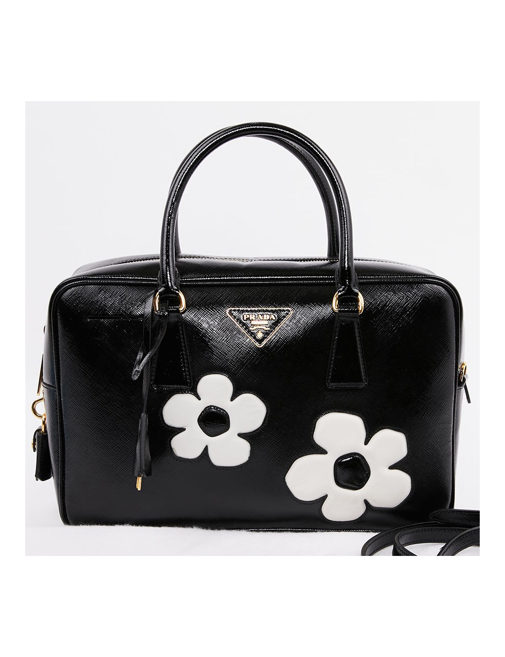 Sac PRADA cuir Saffiane verni noir