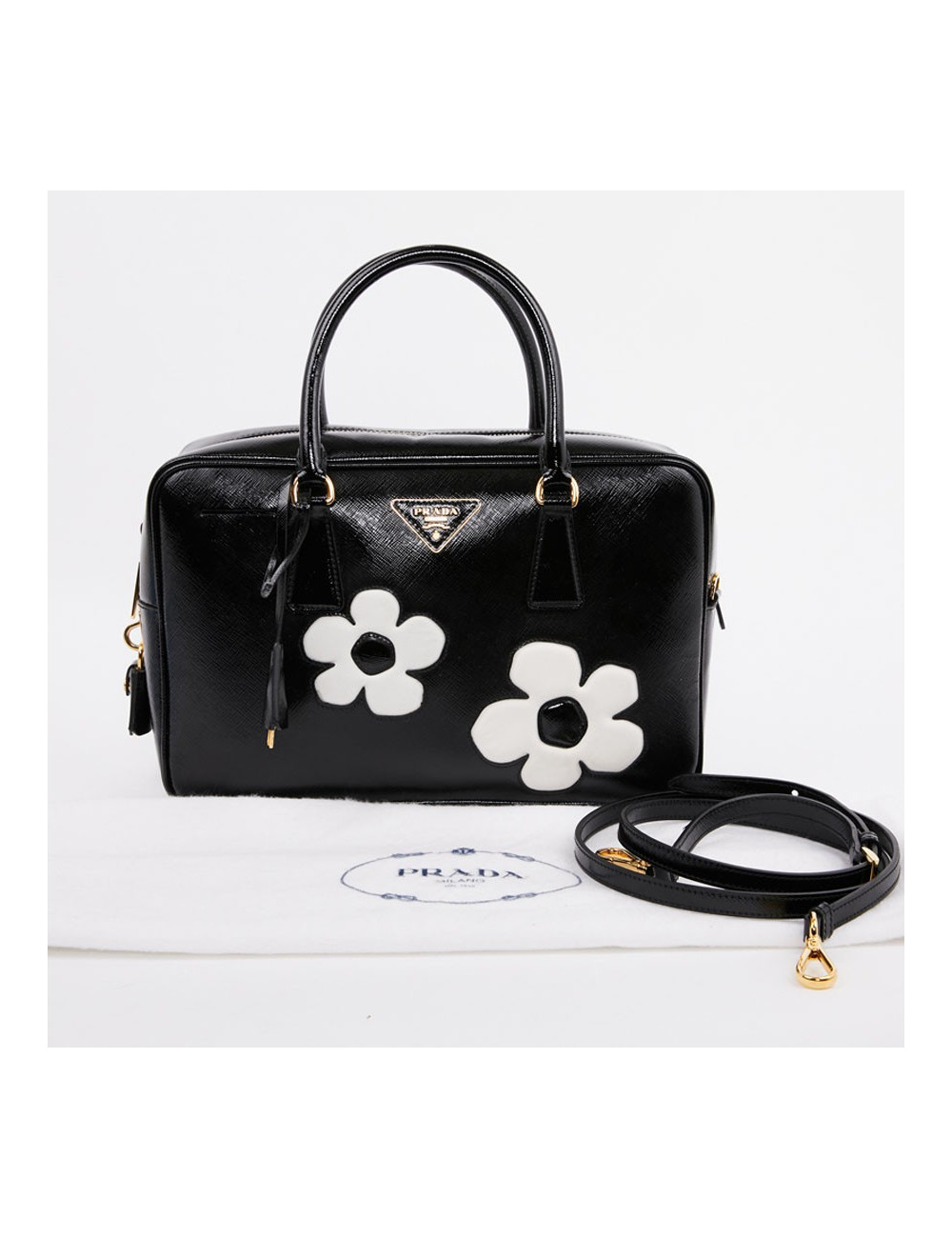 Sac PRADA  Baulleto en cuir Saffiano verni noir