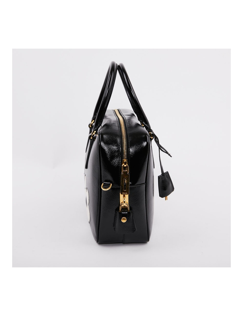 Sac PRADA cuir Saffiane verni noir