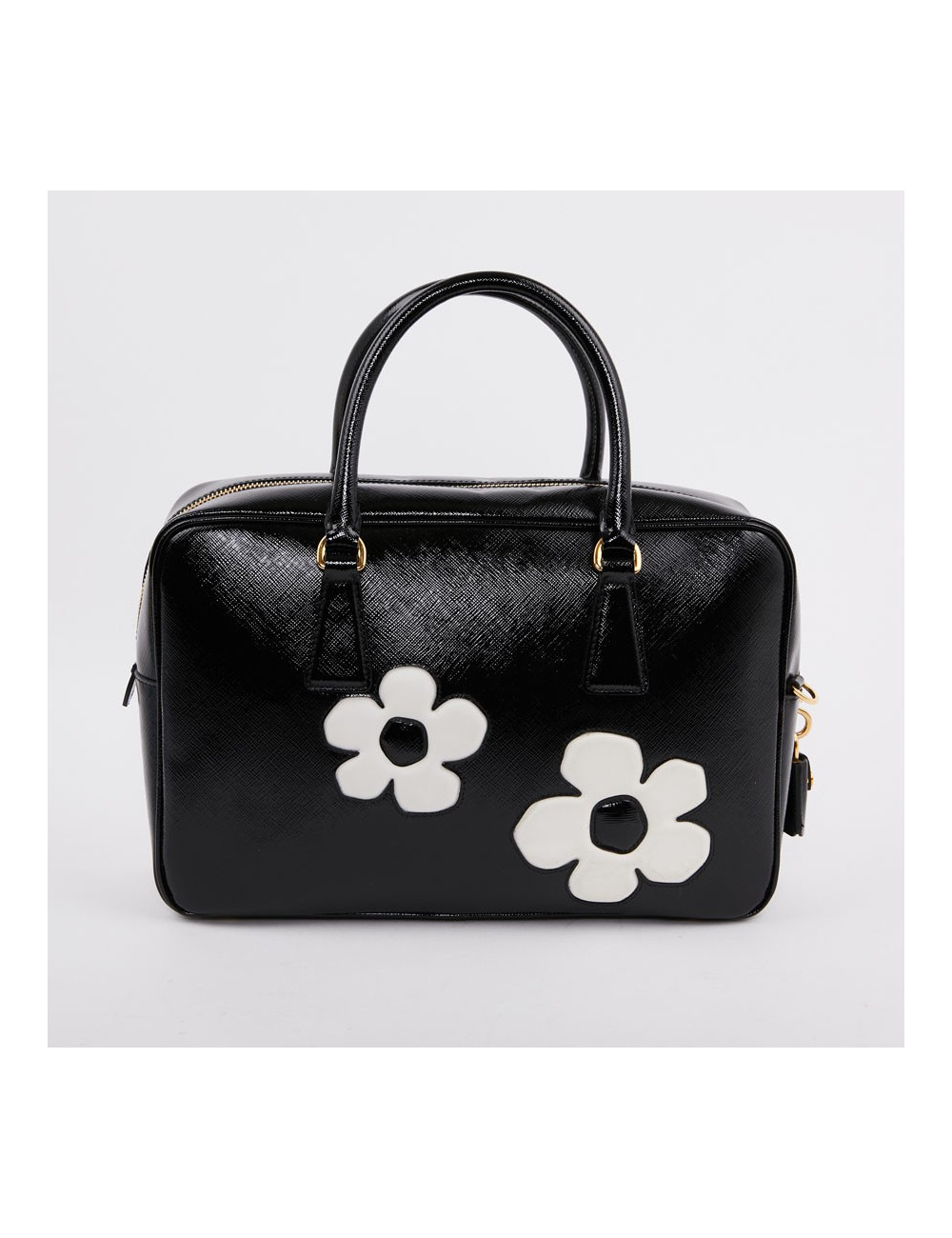 Sac PRADA cuir Saffiane verni noir