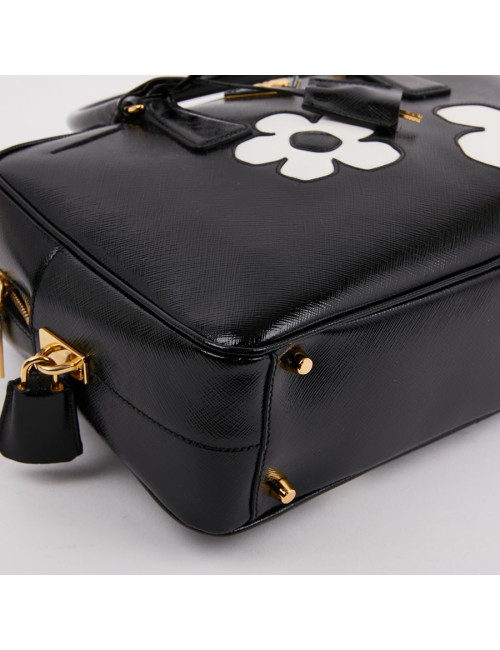 Sac PRADA cuir Saffiane verni noir