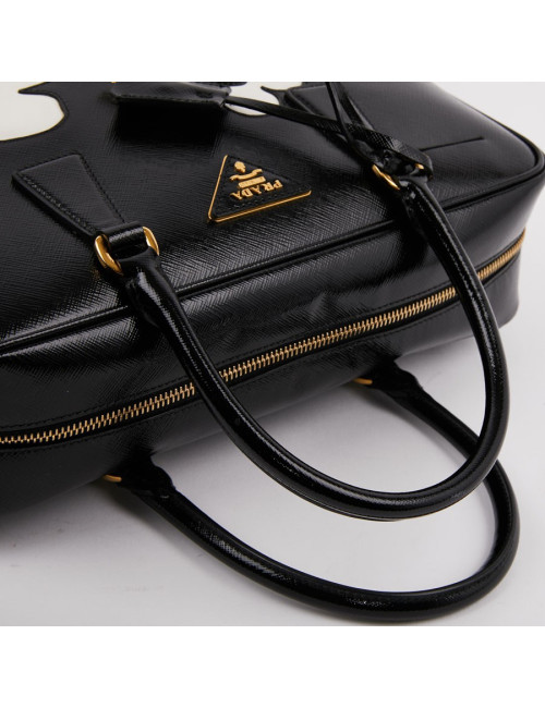 Sac PRADA cuir Saffiane verni noir