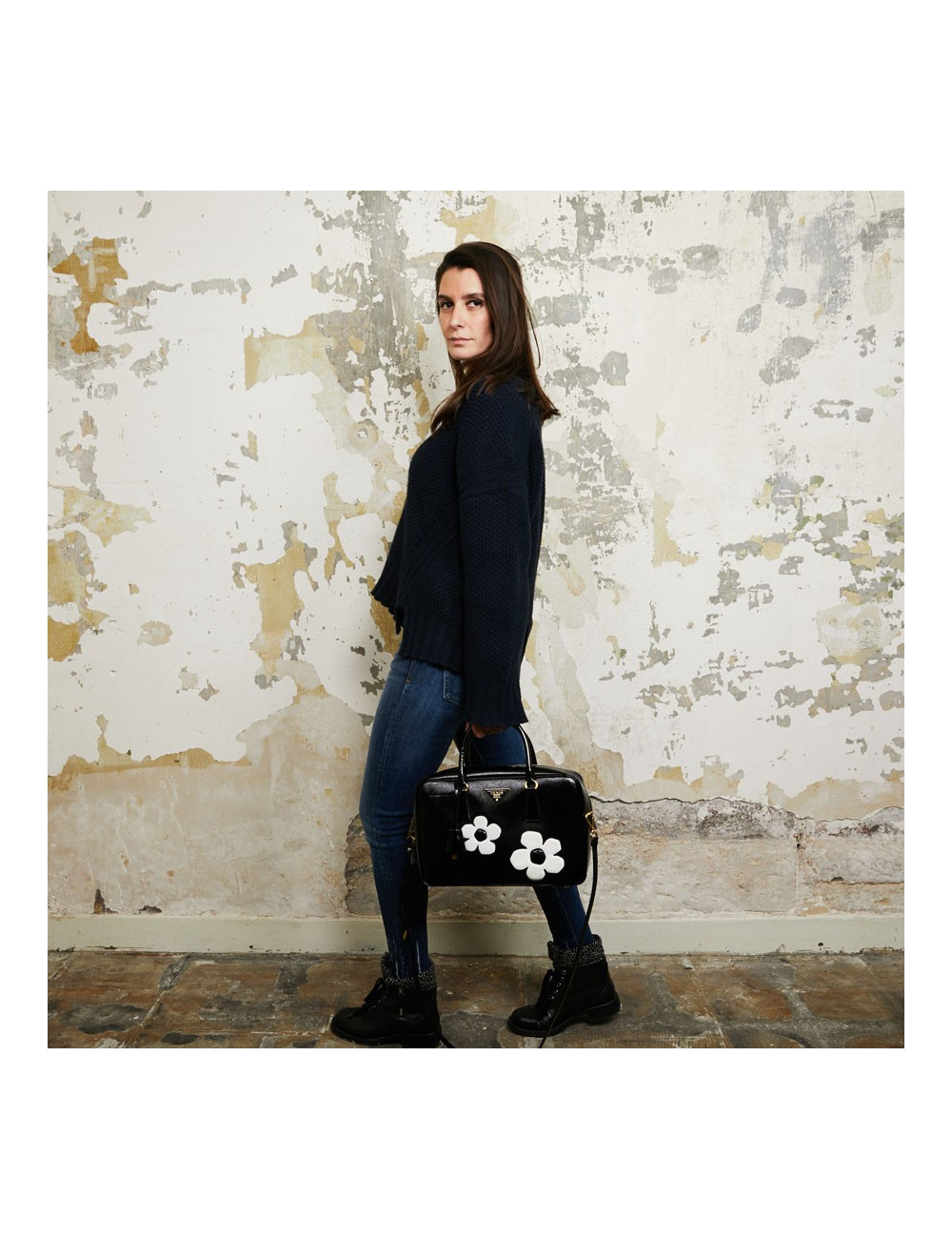 Sac PRADA  Baulleto en cuir Saffiano verni noir