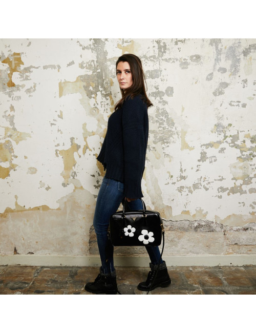 Sac PRADA cuir Saffiane verni noir