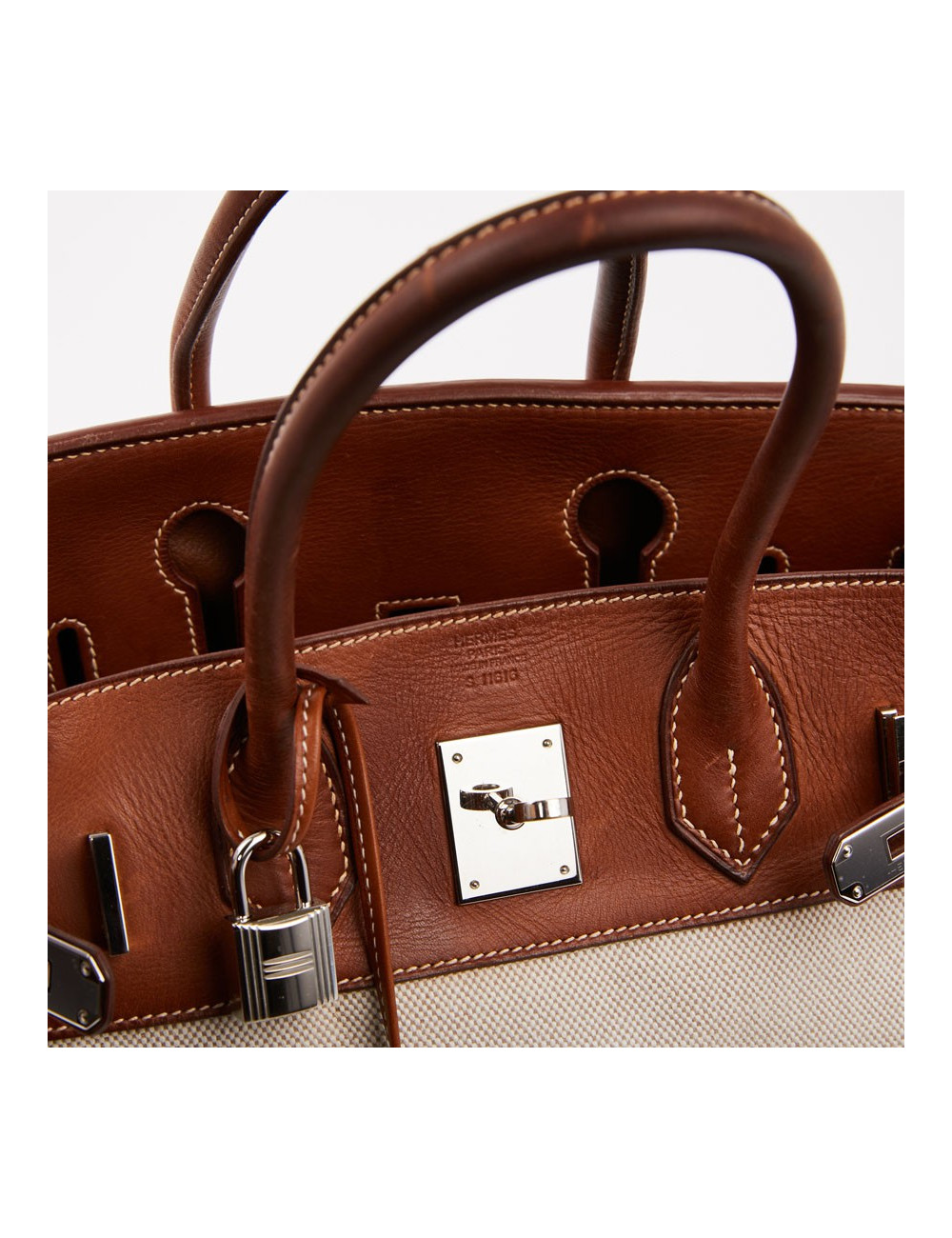 Birkin 30 toile écrue et cuir marron