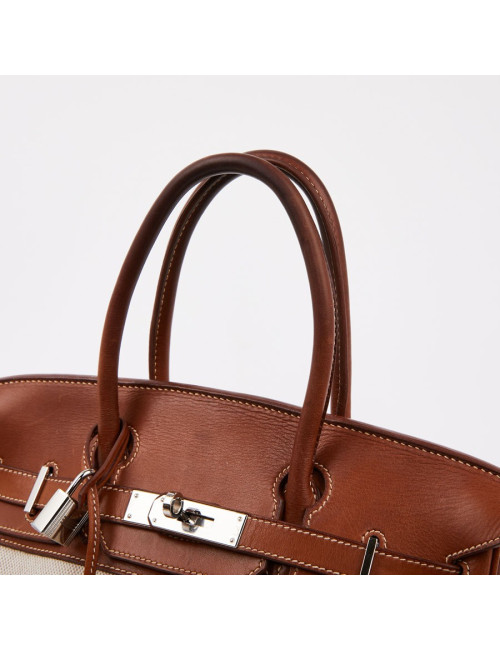 Birkin 30 toile écrue et cuir marron