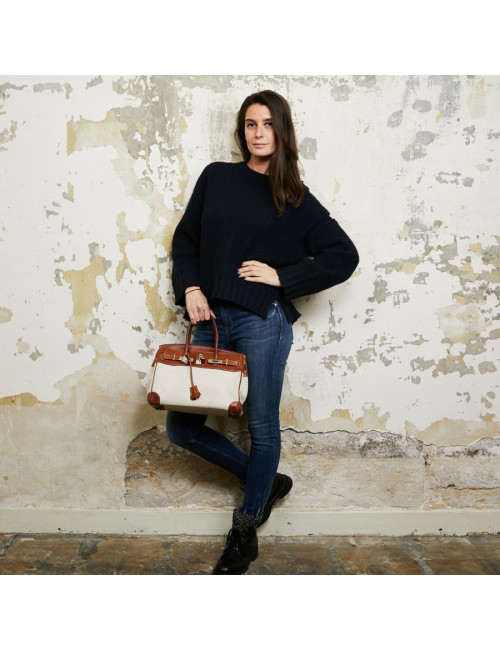 Birkin 30 toile écrue et cuir marron