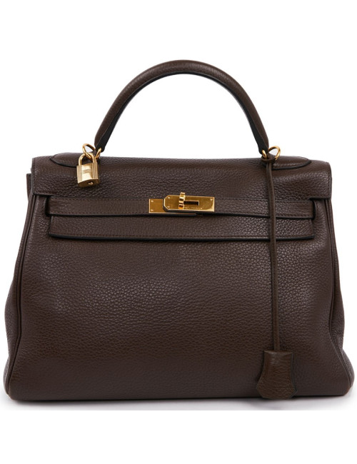 Kelly II HERMES en cuir taurillon clémence marron