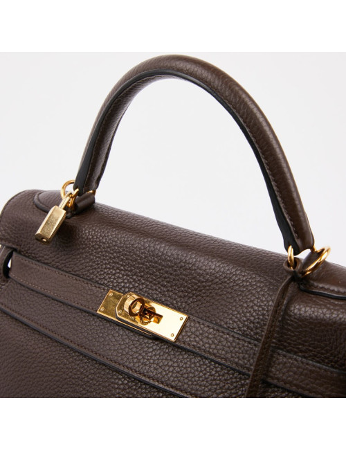 Kelly II HERMES en cuir taurillon clémence marron