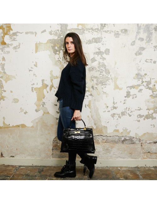 Sac Kelly crocodile HERMES porosus noir