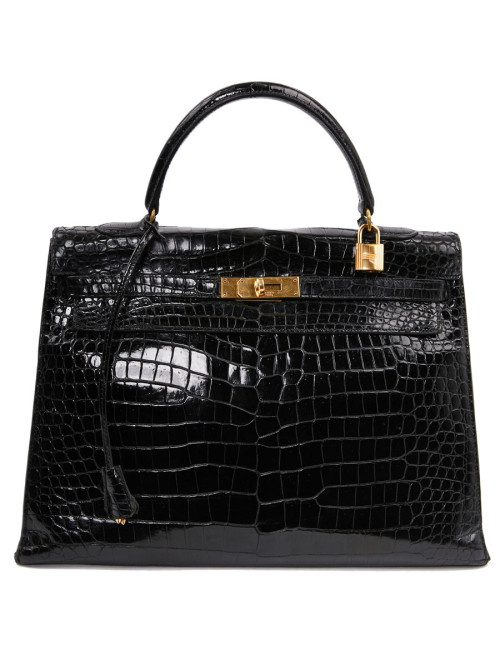 Sac Kelly crocodile HERMES porosus noir