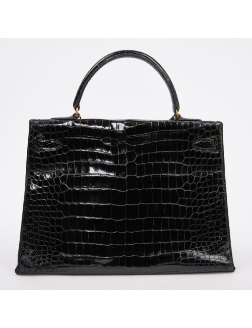 Sac Kelly 35 crocodile HERMES porosus noir