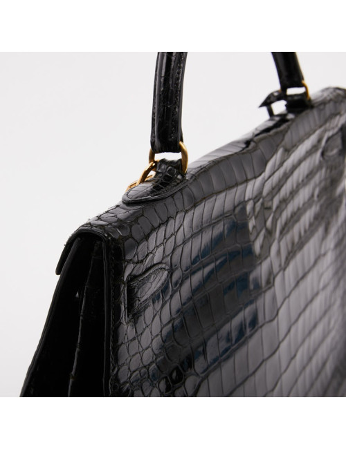 Sac Kelly crocodile HERMES porosus noir