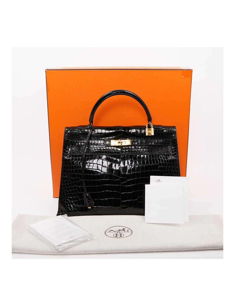 Sac Kelly crocodile HERMES porosus noir