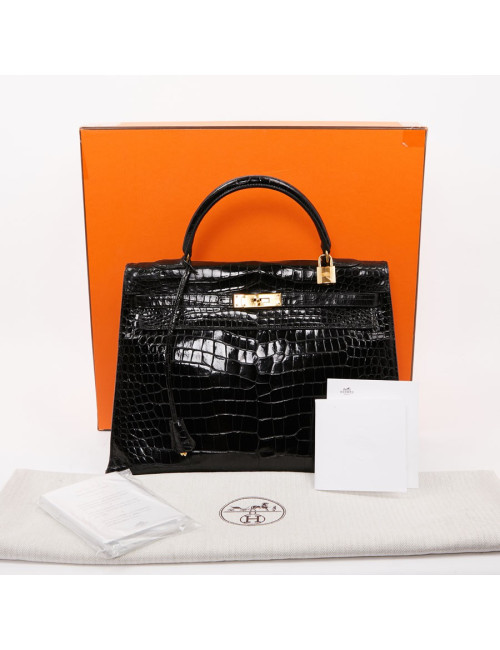 Sac Kelly crocodile HERMES porosus noir