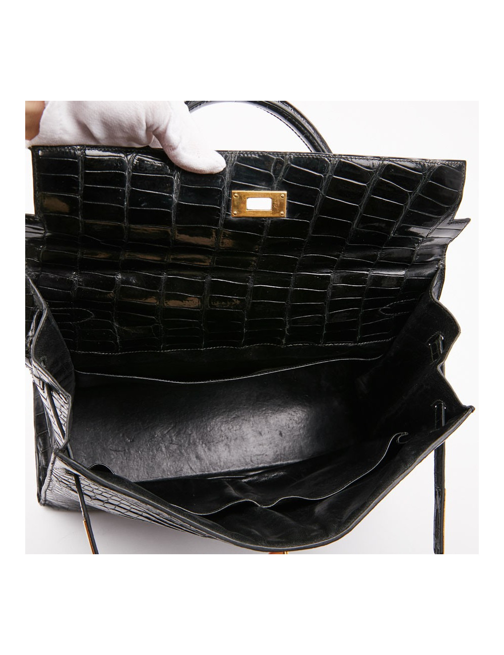 Sac Kelly 35 crocodile HERMES porosus noir