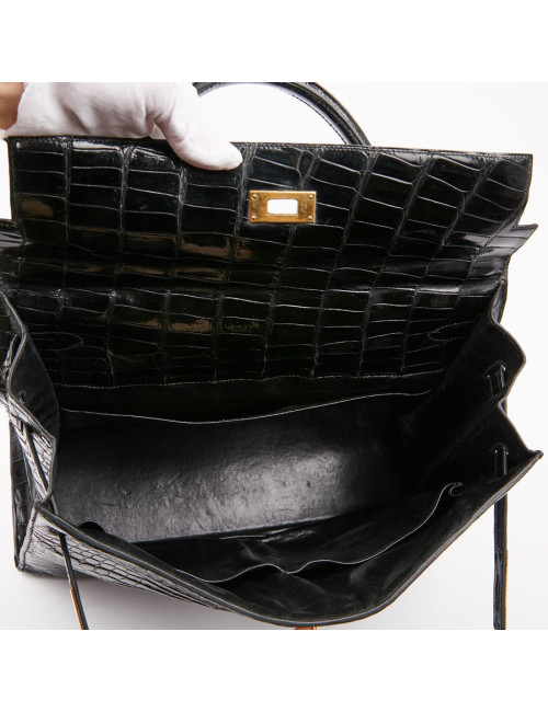 Sac Kelly 35 crocodile HERMES porosus noir