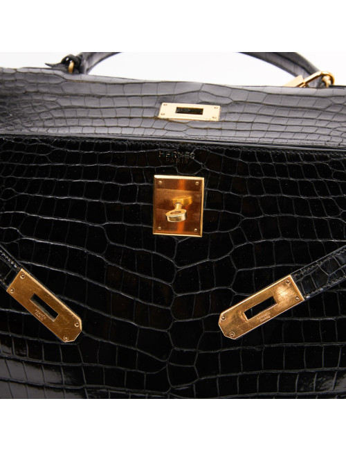 Sac Kelly crocodile HERMES porosus noir