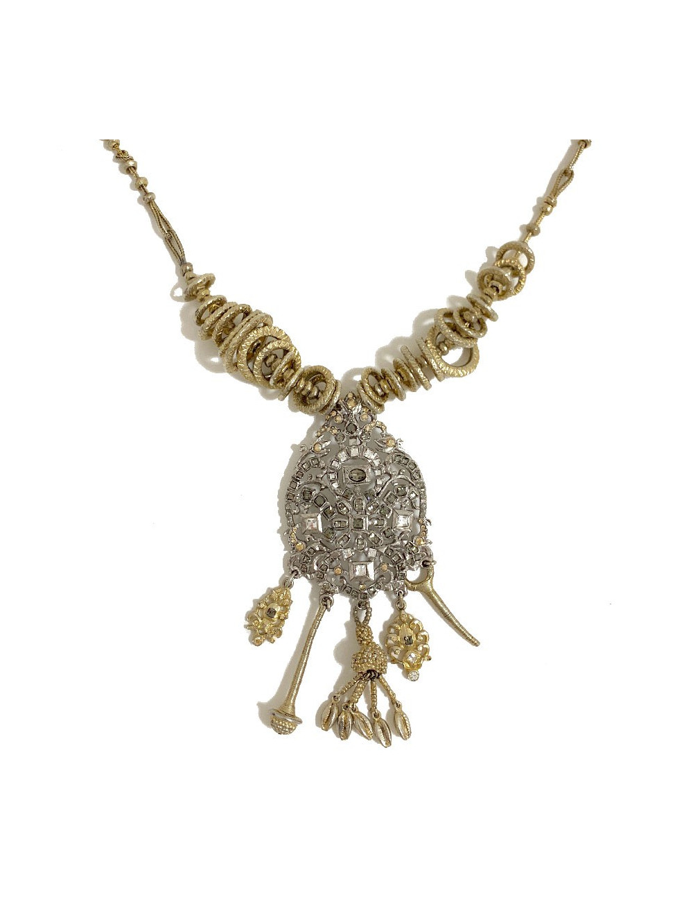 Long sautoir CHRISTIAN LACROIX doré et son pendentif argenté