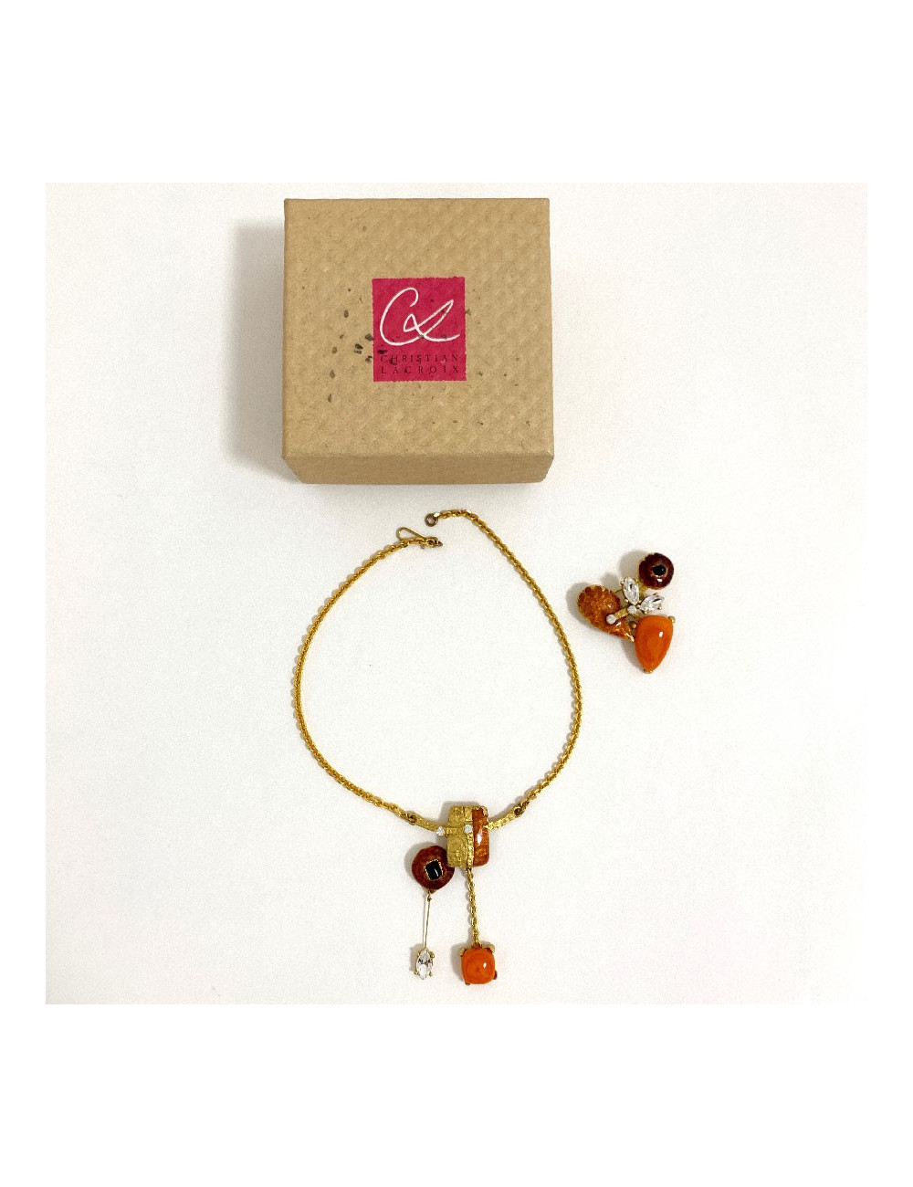 Parure bijou CHRISTIAN LACROIX collier et broche vintage