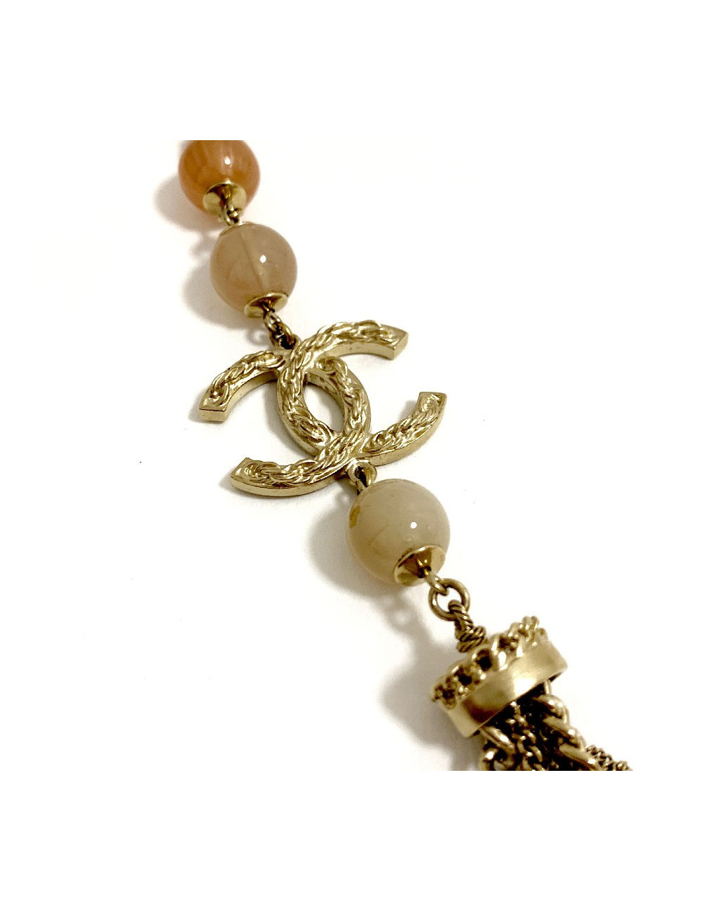 Sautoir CHANEL multichaines perles nacrées rose et transparent 