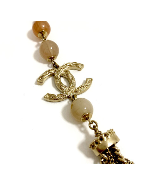 Sautoir CHANEL multichaines perles nacrées rose et transparent 