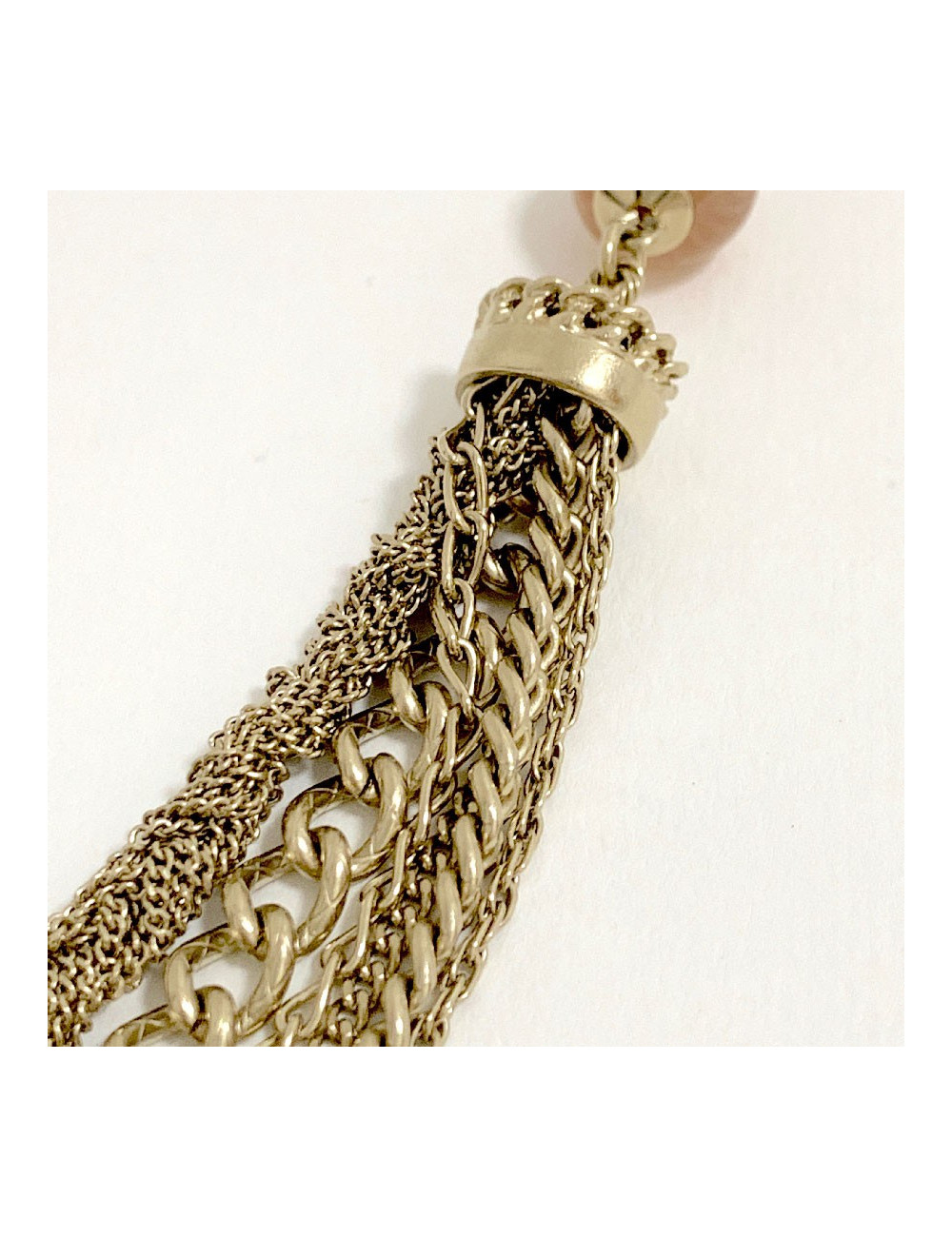 Sautoir CHANEL multichaines perles nacrées rose et transparent 