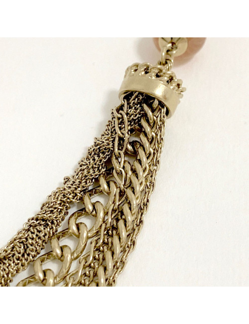 Sautoir CHANEL multichaines perles nacrées rose et transparent 