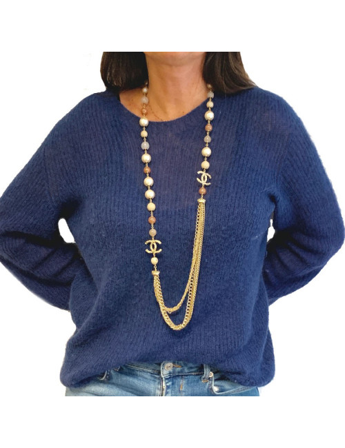 Sautoir multichaines  CHANEL perles nacrées rose  et transparent 