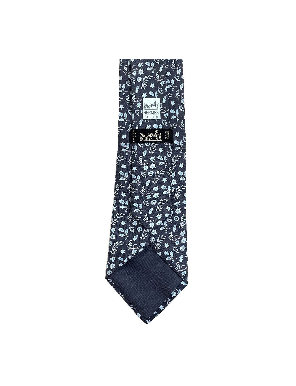 Cravate feuille HERMES en soie bleu gris