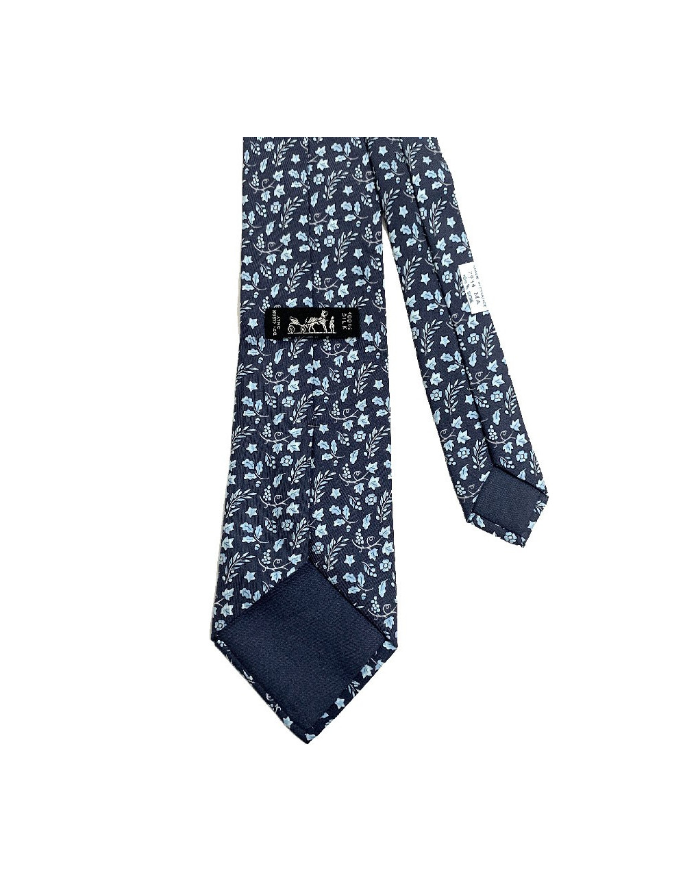 Cravate feuille HERMES en soie bleu gris