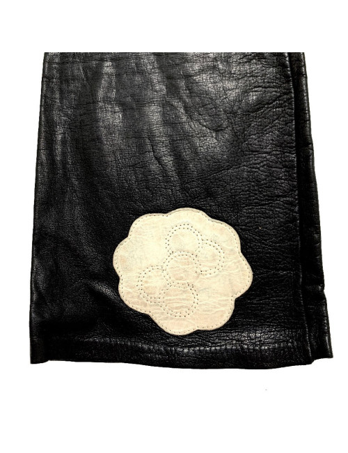 CHANEL white camellias and black lambskin long gloves