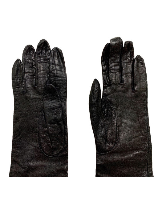 CHANEL white camellias and black lambskin long gloves