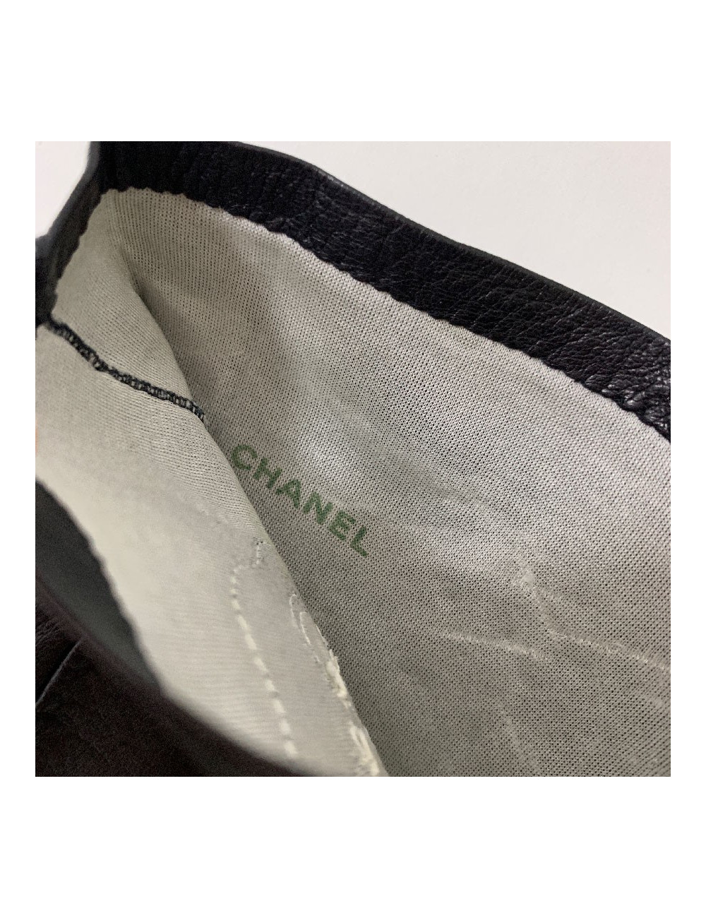 CHANEL white camellias and black lambskin long gloves