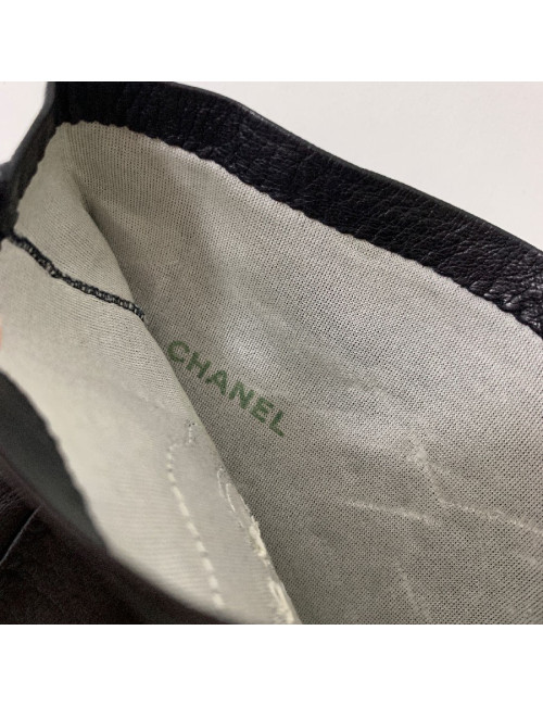 CHANEL white camellias and black lambskin long gloves