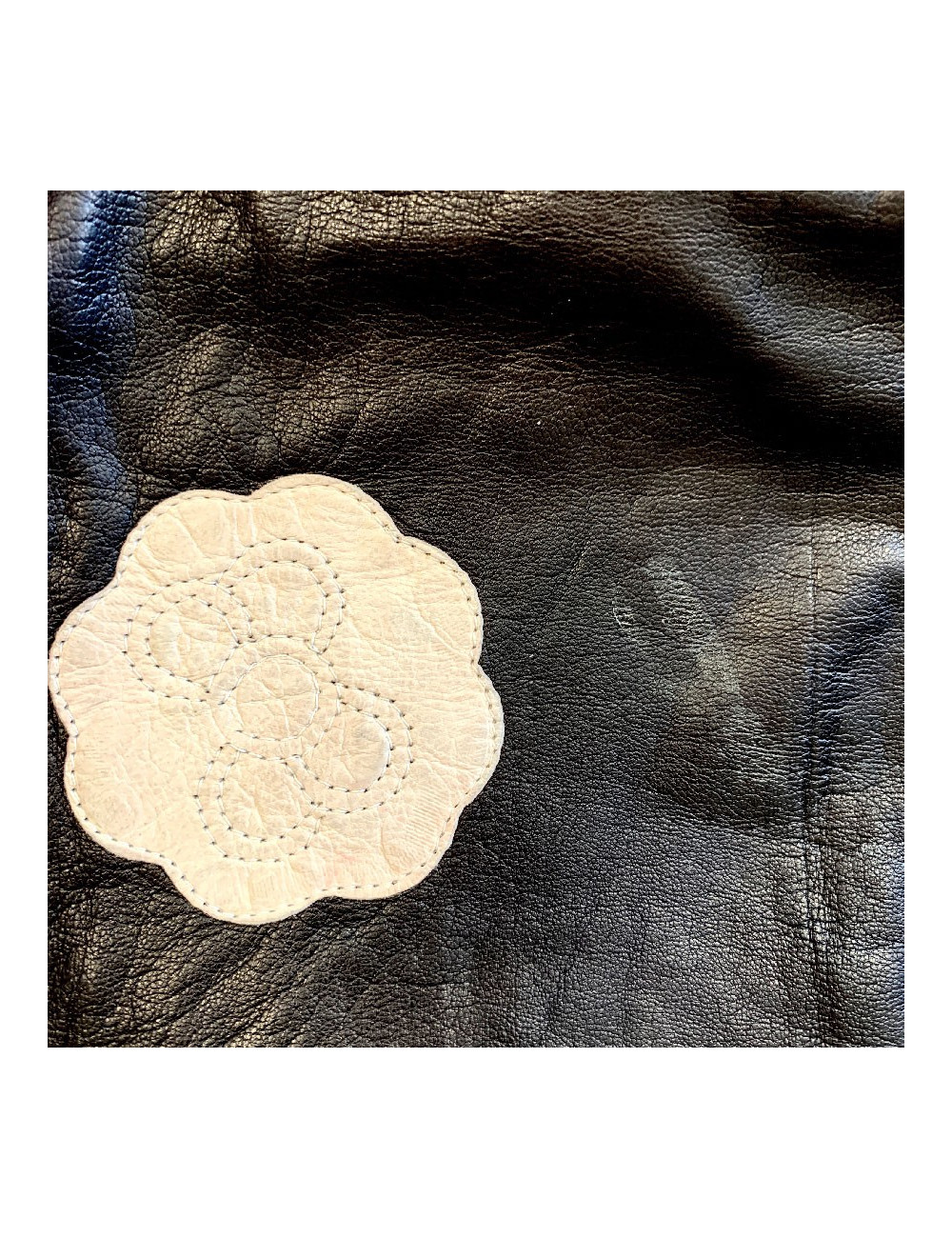 CHANEL white camellias and black lambskin long gloves