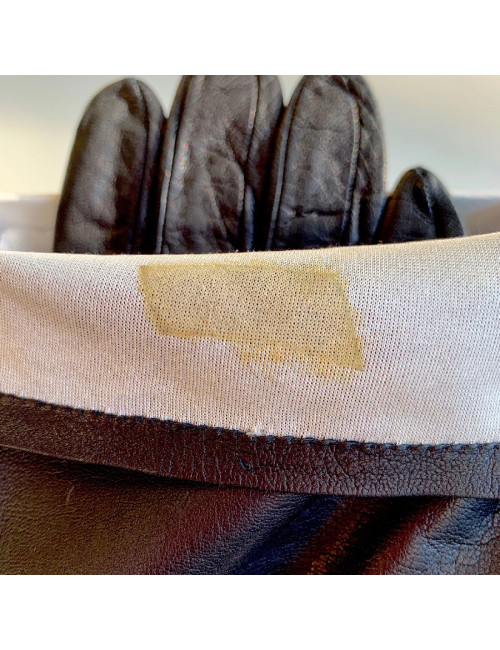 CHANEL white camellias and black lambskin long gloves