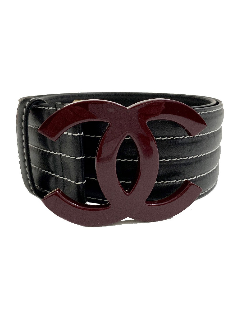 Ceinture boucle CC CHANEL cuir noir