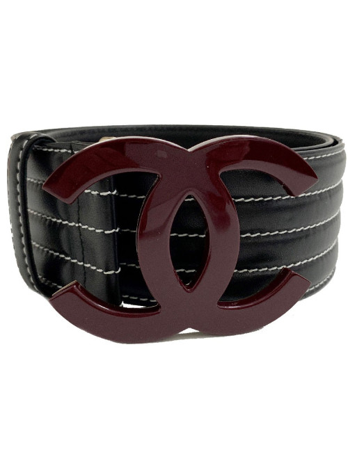 Ceinture CHANEL cuir noir et boucle "CC"