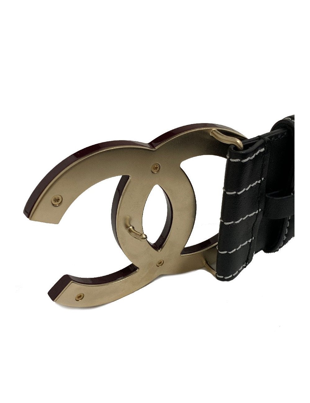 Ceinture boucle CC CHANEL cuir noir