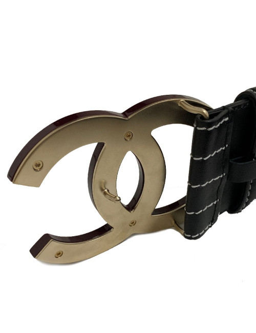 Ceinture CHANEL cuir noir et boucle "CC"