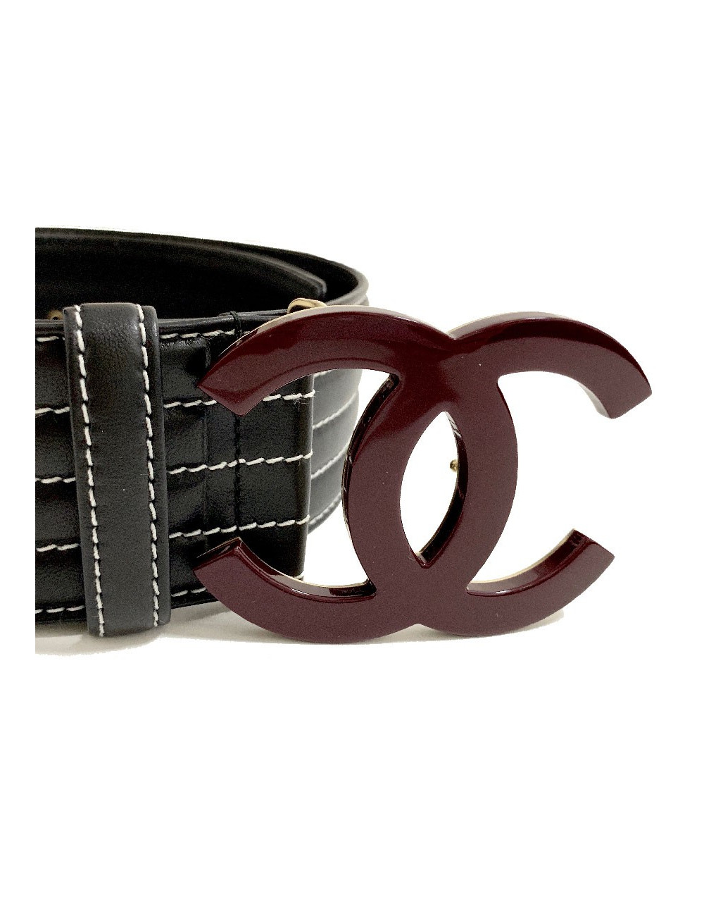 Ceinture boucle CC CHANEL cuir noir