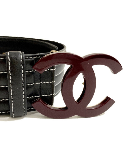 Ceinture boucle CC CHANEL cuir noir