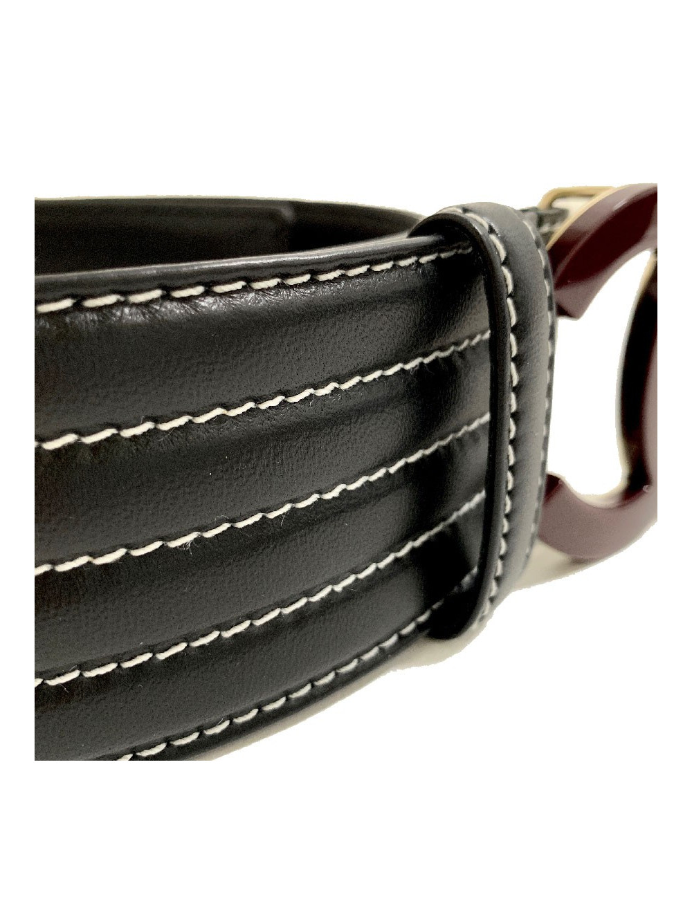 Ceinture boucle CC CHANEL cuir noir