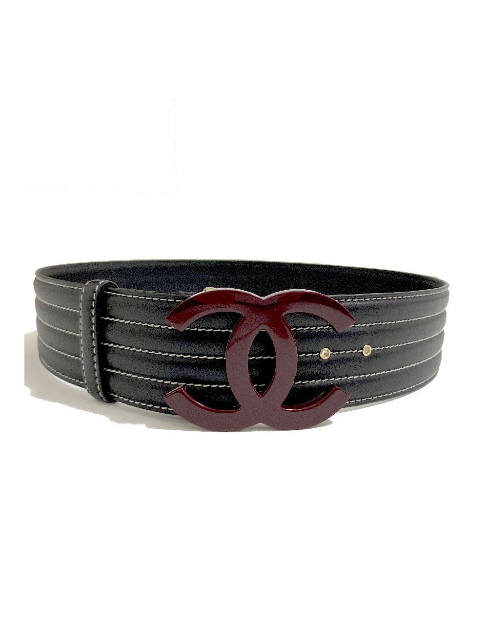 Ceinture boucle CC CHANEL cuir noir