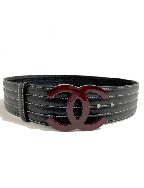 Ceinture CHANEL cuir noir et boucle "CC"