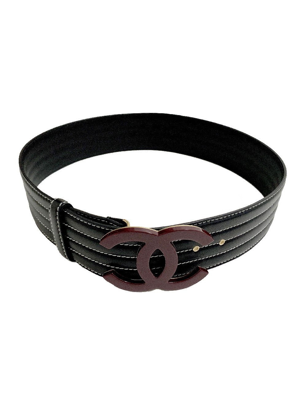 Ceinture CHANEL cuir noir et boucle "CC"
